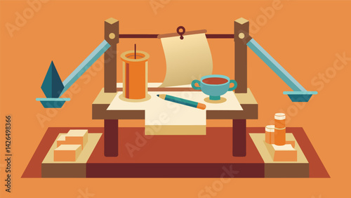 A parchment tracing station where visitors can create their own copies of ancient Stoic texts using authentic materials and techniques.. Vector illustration