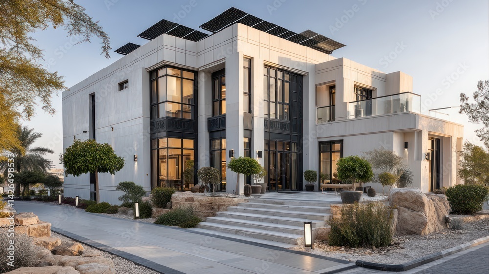 Modern, sophisticated villa with contemporary design features. Modern, sophisticated villa with contemporary design features.
