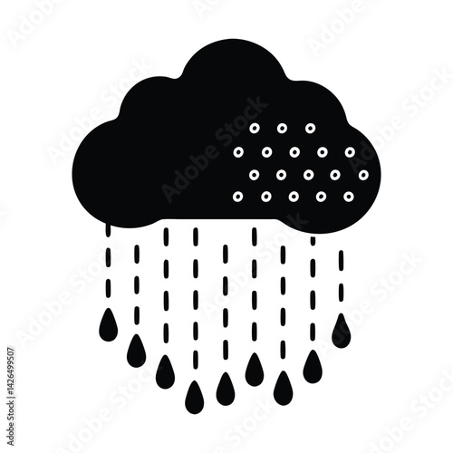 Rain cloud dropping binary code on white background