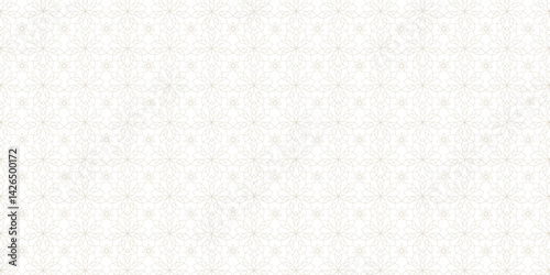 Gold and white thin line seamless vector pattern. Geometric floral linear flower tile pattern. Luxurious oriental art deco texture background. Golden lines on white background wedding design.