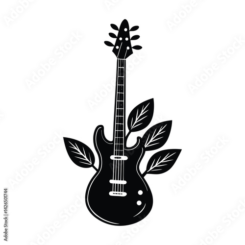 Electric guitar with plant body on white background