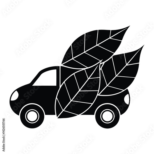 Eco-friendly vehicle made from leaf shapes on white background