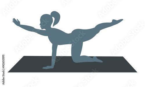 Silhouette of a woman who does Pilates. Sports training.