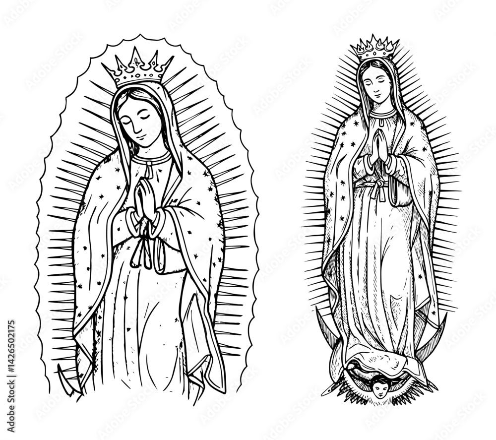 Obraz premium Our Lady of guadalupe portrait sketch vector illustration