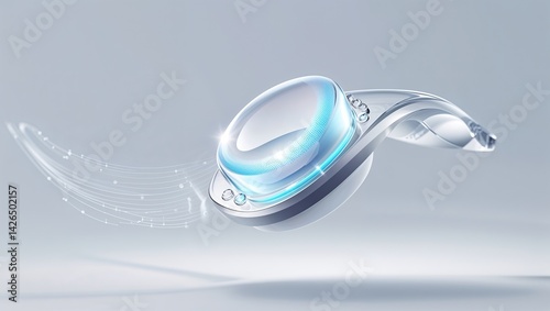 A futuristic smart wearable device designed for healthcare floats elegantly, showcasing advanced technology that monitors patient health in real time, optimizing treatment options