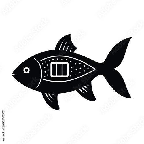 Digital fish with eco scales on white background