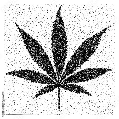 cannabis leaf in stippling dotwork style sketch vector illustration