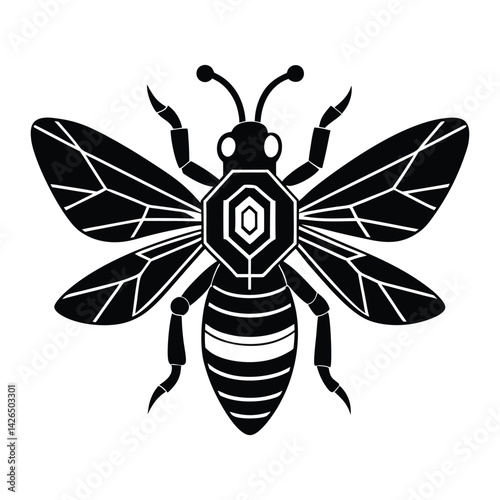 A bee with digital wings on white background
