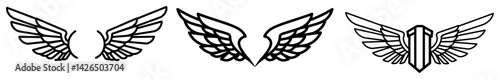 set of stylized wings and shield emblem sketch vector photo