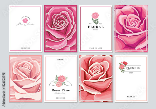 Vintage set of banners roses template. Elegant design for corporate identity, invitation, book covers. Design of background products.