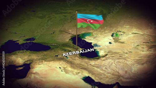 The Flag of Azerbaijan on the World Map, Azerbaijan map with flag 3d animation