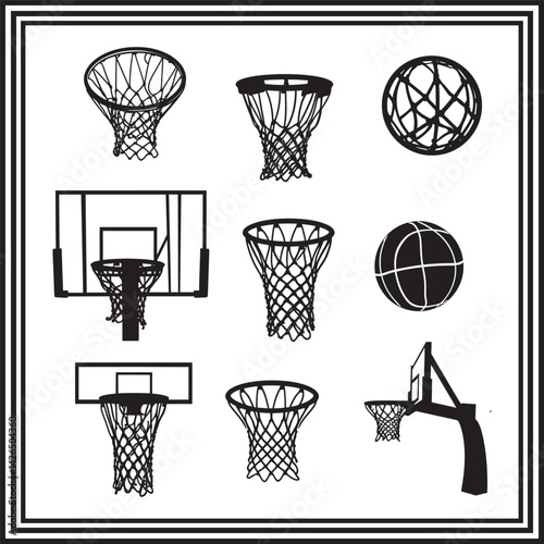 Basketball Hoop and Net Silhouette Bundle – Sports Clipart and Vector Set