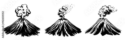 erupting volcano sketch vector illustration