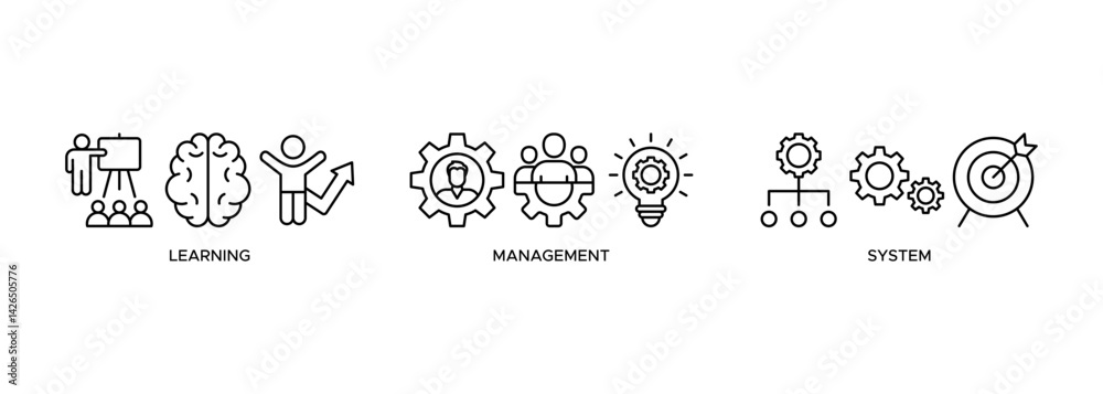 LMS banner web icon vector illustration concept for learning management system, educational courses, training and development programs with online learning, administration, growth, and automation icon LMS banner web icon vector illustration concept for learning management system, educational courses, training and development programs with online learning, administration, growth, and automation icon