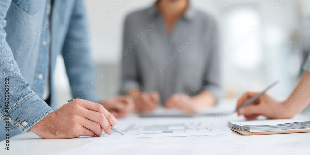 The business team discusses a project around a table in the office The business team discusses a project around a table in the office