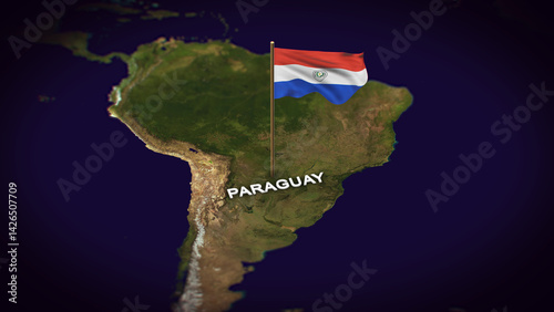 The Flag of Paraguay on the World Map, Paraguay map with flag 3d animation