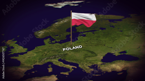 The Flag of Poland on the World Map, Poland map with flag 3d animation