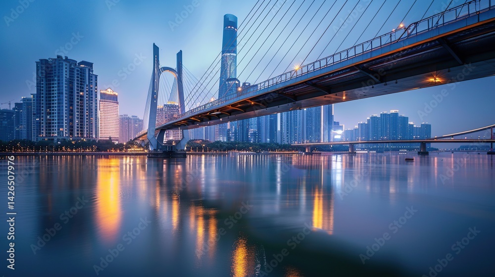 Fototapeta premium A bridge spans the river in the city