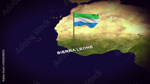 The Flag of Sierra Leone on the World Map, Sierra Leone map with flag 3d animation