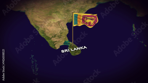 The Flag of Sri Lanka on the World Map, Sri Lanka map with flag 3d animation