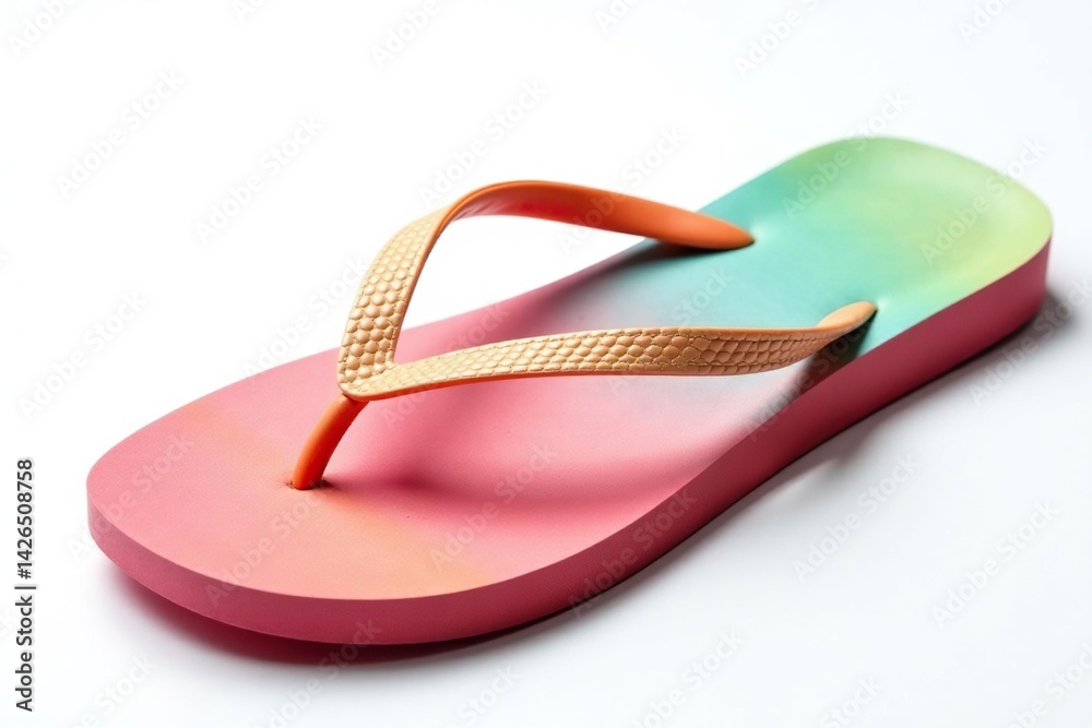 Close-up of a single flip-flop isolated on white background , single, footwear, pink Close-up of a single flip-flop isolated on white background , single, footwear, pink