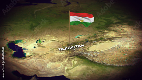 The Flag of Tajikistan on the World Map, Tajikistan map with flag 3d animation