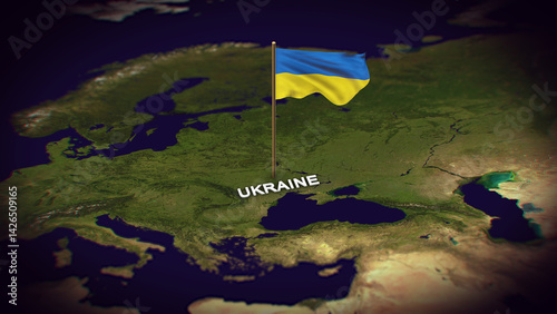 The Flag of Ukraine on the World Map, Ukraine map with flag 3d animation