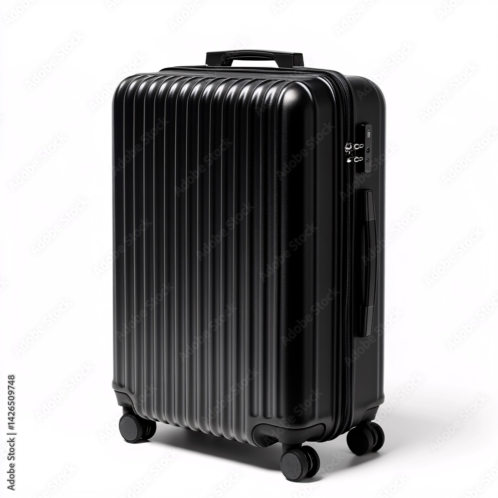 Modern Black Hard Shell Suitcase with Vertical Ridges Modern Black Hard Shell Suitcase with Vertical Ridges
