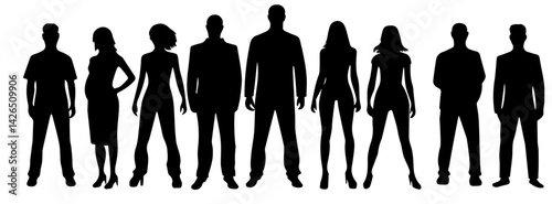 Silhouettes of diverse individuals showcasing various body shapes and poses, creating an inclusive representation.