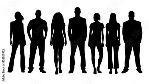 Silhouettes of diverse individuals in formal attire, symbolizing unity and professionalism.