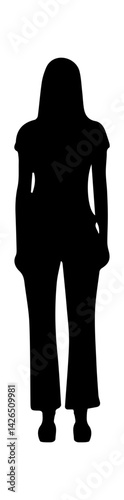 Silhouette of a standing woman in casual attire, conveying a sense of mystery and contemplation.