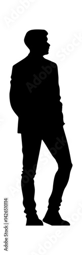 Silhouette of a young male standing confidently, exuding a sense of poise and elegance.