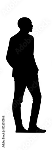 Silhouette of a young man standing confidently, showcasing modern style and poise against a stark background.