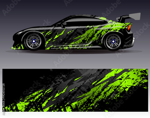 Car wrap design vector. Graphic abstract stripe racing background designs for vehicle, rally, race, adventure and car racing livery