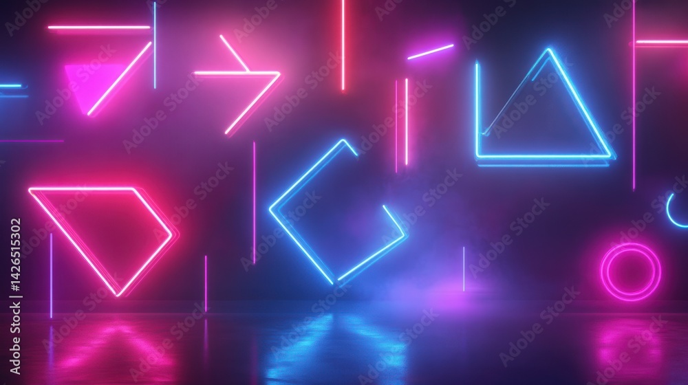 A vibrant display of neon geometric shapes in a dark, futuristic environment. A vibrant display of neon geometric shapes in a dark, futuristic environment.