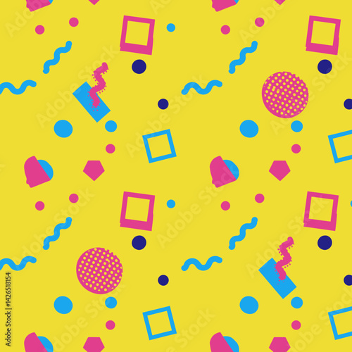 Retro neon abstract pattern with geometry memphis stlye Vector