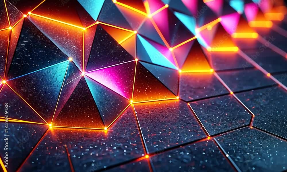 Abstract geometric design with vibrant colors and glowing lines.