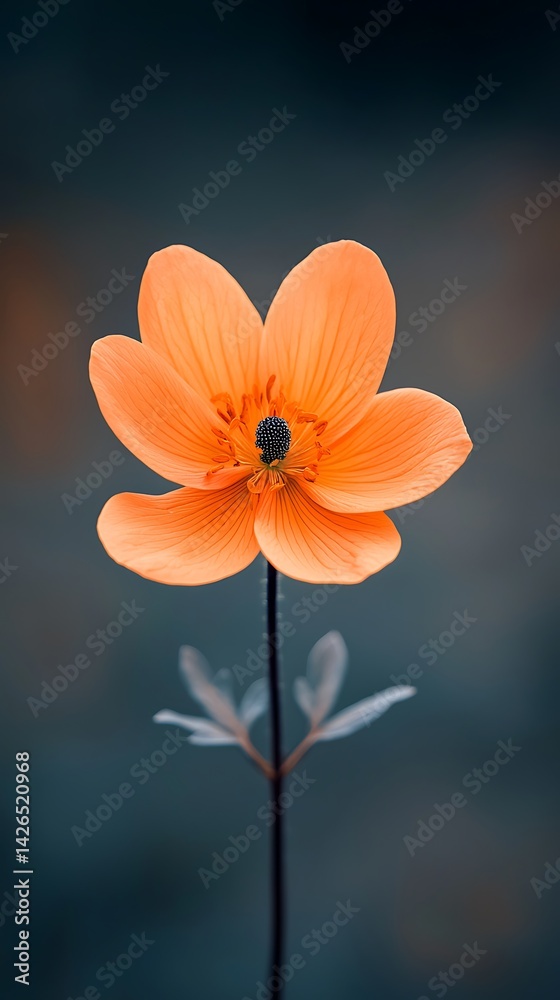 Fototapeta premium A stunning orange flower stands tall against a soft, blurred background, highlighting its intricate petals and delicate structure.