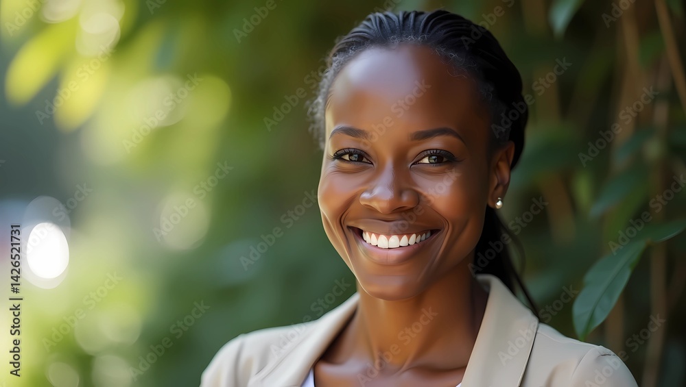 Portrait of smiling middle aged african woman looking at camera. Cheerful black mid adult woman smiling outdoor Portrait of smiling middle aged african woman looking at camera. Cheerful black mid adult woman smiling outdoor