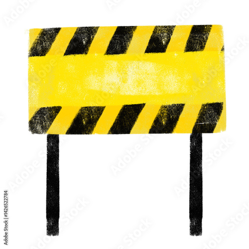 Cute blank empty yellow black frame website web under construction danger road street sign hand drawn doodle crayon watercolour illustration sticker clipart construction site safety work warning