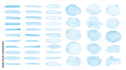 Vector set of blue watercolor brush . Vector illustration