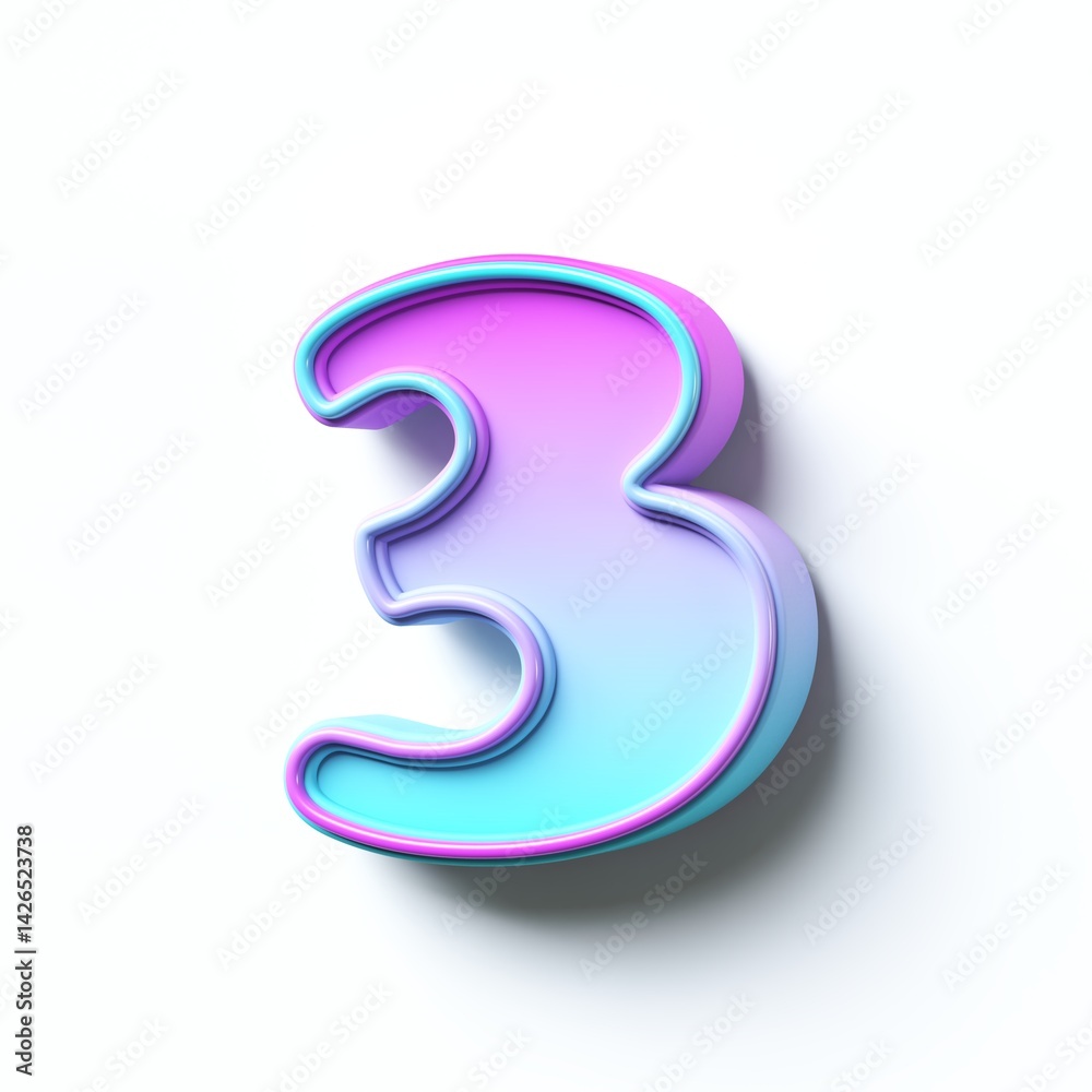 Pink blue gradient cartoon font Number 3 THREE 3D