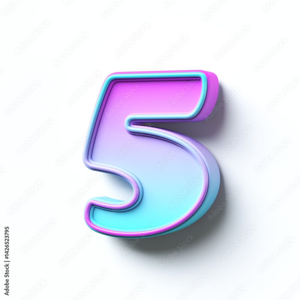 Pink blue gradient cartoon font Number 5 FIVE 3D
