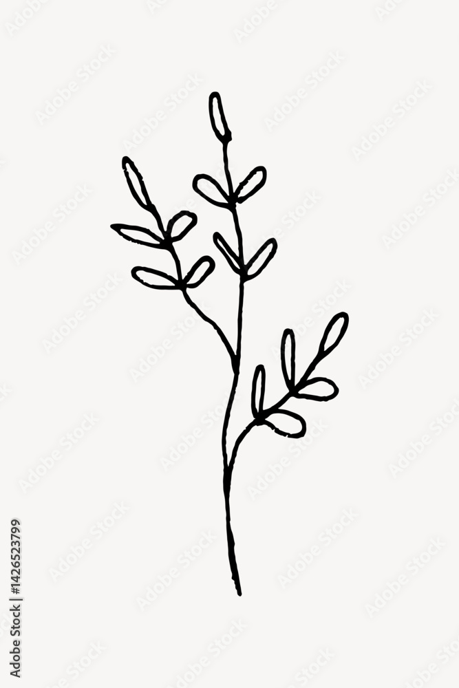Branch line art collage element vector