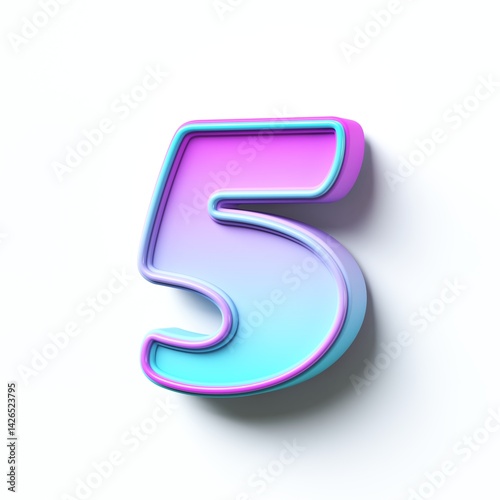 Obraz na płótnie Pink blue gradient cartoon font Number 5 FIVE 3D w salonie