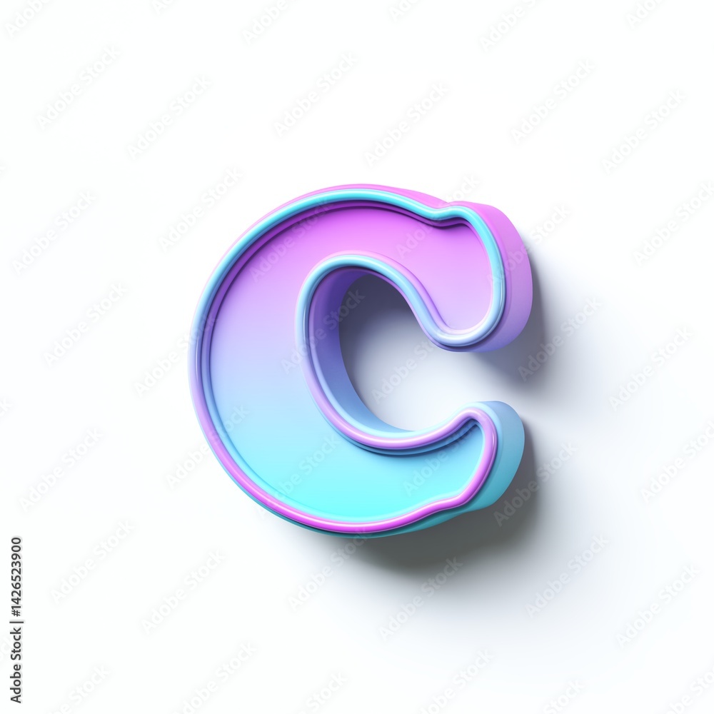 Pink blue gradient cartoon font Letter C 3D