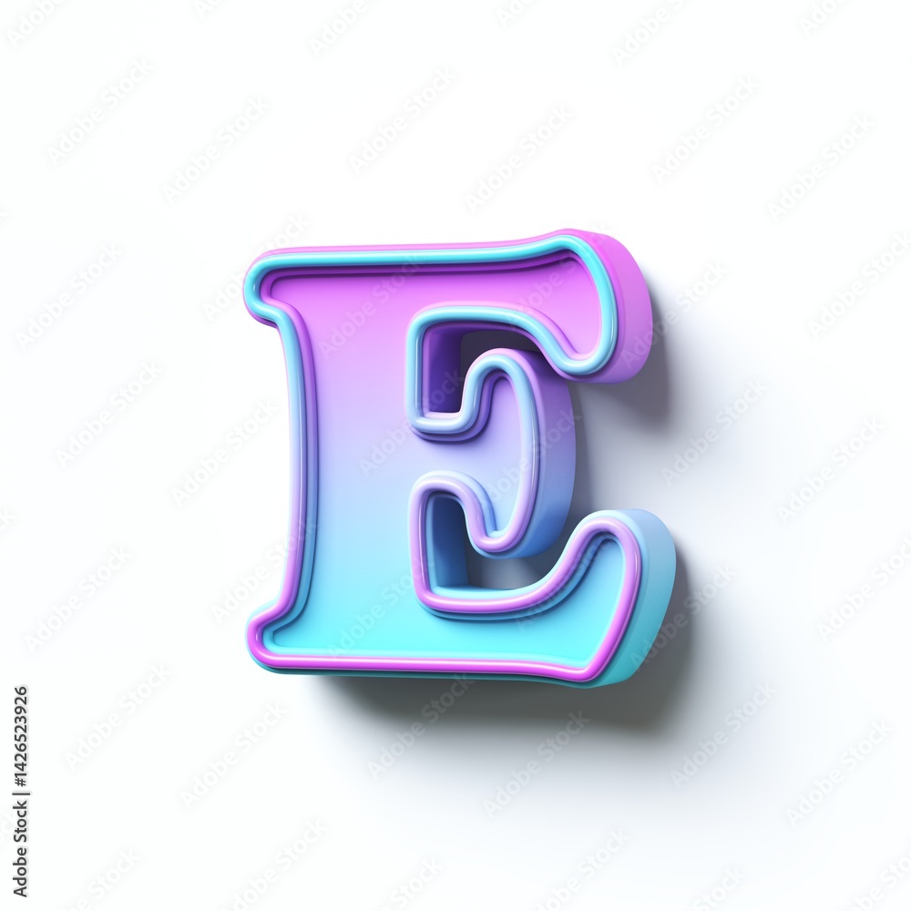 Pink blue gradient cartoon font Letter E 3D