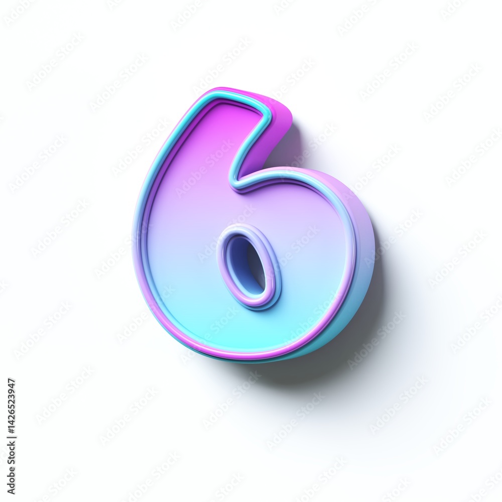 Pink blue gradient cartoon font Number 6 SIX 3D
