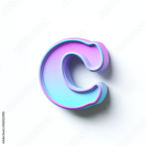 Pink blue gradient cartoon font Letter C 3D