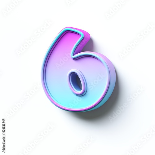 Pink blue gradient cartoon font Number 6 SIX 3D